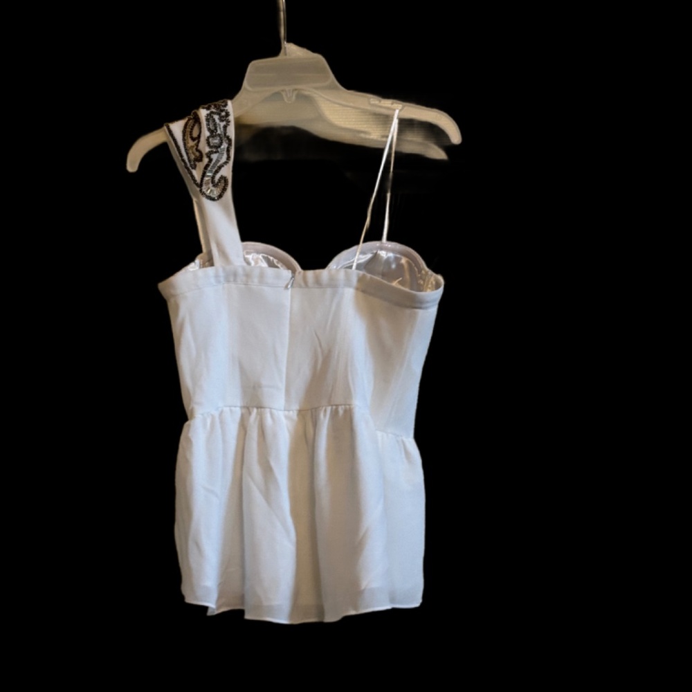 GUESS White Corset Bustier Peplum One Shoulder Top M - Picture 3 of 6